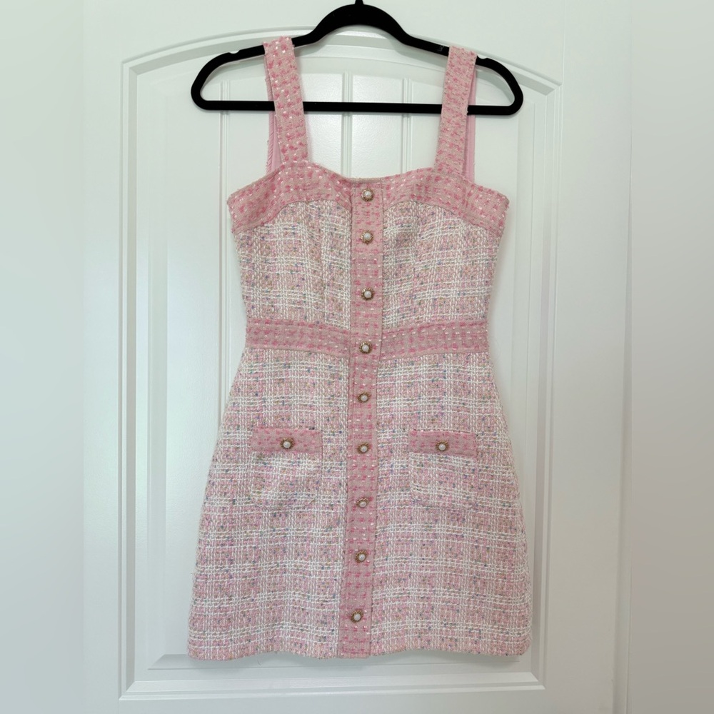 Amanda Uprichard Pink Tweed Button-Down Dress